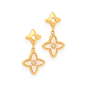 JO-925-KO-19 - Kolczyki pozłacane z masą perłową - kwiatki