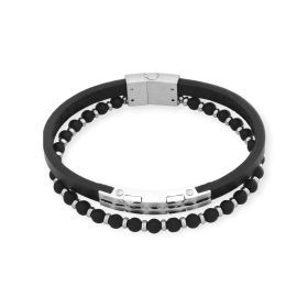 PX-MET-BR-8 - Bransoletka ze stali szlachetnej ze skórą