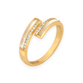 JO-925-PI-12 - Pierścionek pozłacany z cyrkoniami i masą perłową