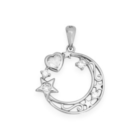BS-925-ZA-32 - Zawieszka srebrna z cyrkoniami - księżyc, gwiazdka, serce