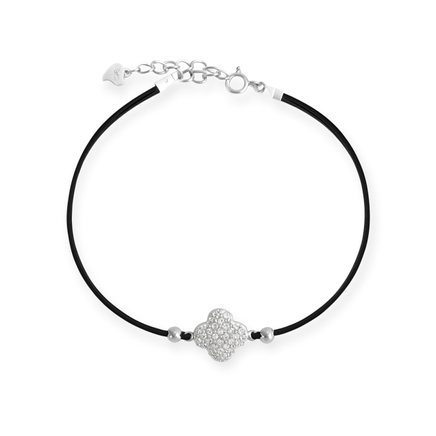 PX-925-BR-118 - Bransoletka srebrna z cyrkoniami - sznurek, koniczynka