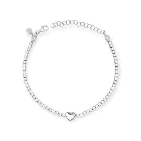 VD-925-BR-22 - Bransoletka srebrna z cyrkoniami - tenisowa, serce
