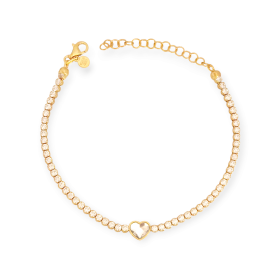 VD-925-BR-29 - Bransoletka pozłacana z cyrkoniami - tenisowa, serce