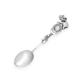 DP-925-ŁY-14 - Łyżeczka srebrna dla dziecka - zegar, słoń