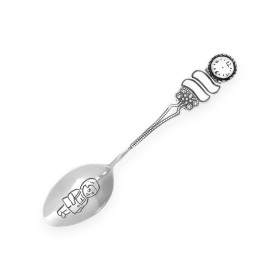 DP-925-ŁY-18 - Łyżeczka srebrna dla dziecka - zegar, chłopczyk