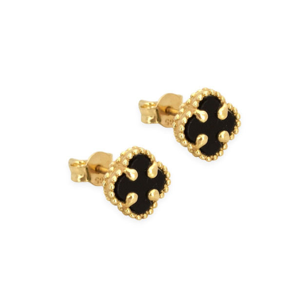 GE-585-KO-148 - Kolczyki złote z onyksem - koniczynki
