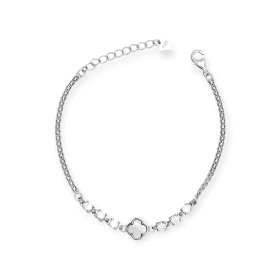 NP-925-BR-194 - Bransoletka srebrna z cyrkoniami i masą perłową - koniczynka
