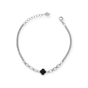 NP-925-BR-206 - Bransoletka srebrna z onyksem i cyrkoniami - koniczynka