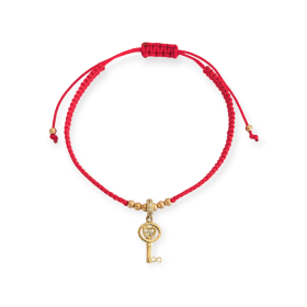 BA-585-BR-185 - Bransoletka złota z cyrkoniami - kluczyk, serce, sznurek