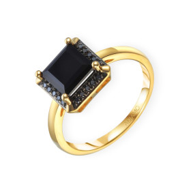 R77951 Y - Pierścionek złoty z agatem i czarnymi diamentami