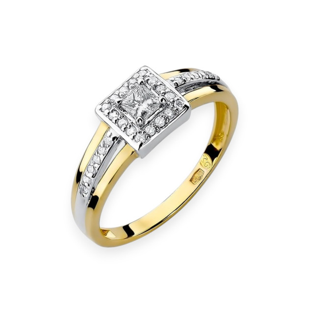 W0271 - Pierścionek z żółtego złota z diamentami