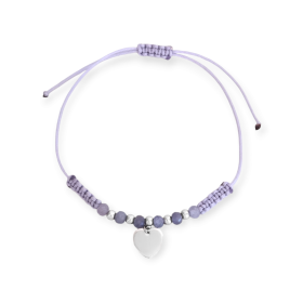 BA-925-BR-40 - Bransoletka srebrna na sznurku z sercem i ametystami
