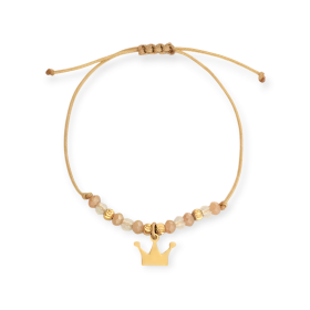 BA-925-BR-44 - Bransoletka pozłacana na sznurku z koroną i cyrkoniami