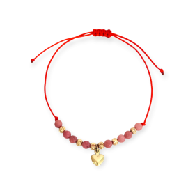 BA-925-BR-46 - Bransoletka pozłacana na sznurku z sercem i turmalinami