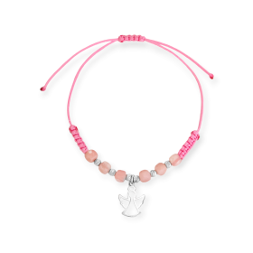 BA-925-BR-48 - Bransoletka srebrna na sznurku z aniołkiem i turmalinami