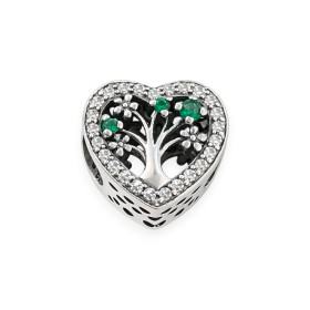 NP-925-ZA-77 - Zawieszka srebrna beads serce z drzewkiem szczęścia i cyrkoniami