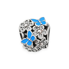 NP-925-ZA-79 - Zawieszka srebrna beads motyle i kwiaty z cyrkoniami oraz emalią