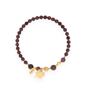 LE-925-BR-2 - Bransoletka pozłacana na gumce z kamieni naturalnych z koniczynką