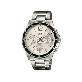 MTP-1374PD-7AVEF - Zegarek męski Casio MTP-1374PD-7AVEF srebrny na bransolecie z multidatą