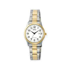 Q A145-003PY - Zegarek damski dwukolorowy srebrno-złoty na bransolecie Q&Q A145-003PY z datownikiem