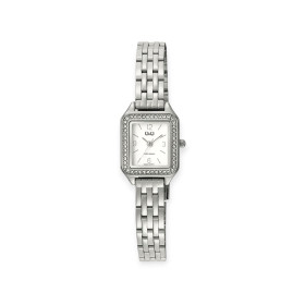 Q Q26C-001PY - Zegarek damski srebrny z cyrkoniami Q&Q Q26C-001PY kwadratowy na bransolecie