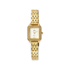 Q Q26C-002PY - Zegarek damski złoty kwadratowy z cyrkoniami Q&Q Q26C-002PY na bransolecie