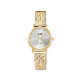 Q C35A-006PY - Zegarek damski złoty na bransolecie Q&Q C35A-006PY ze srebrną tarczą z cyrkoniami