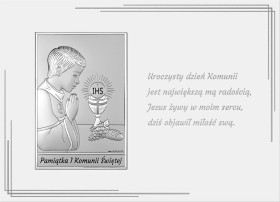 6795K/2O - Srebrny obrazek - pamiątka I Komunii Świętej dla chłopca