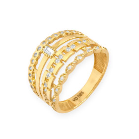 VD-585-PI-36 - Pierścionek złoty szeroki z cyrkoniami
