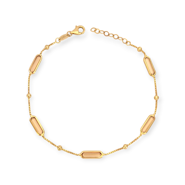 BA-585-BR-189 - Bransoletka złota z podłużnymi elementami z cyrkoniami i kuleczkami