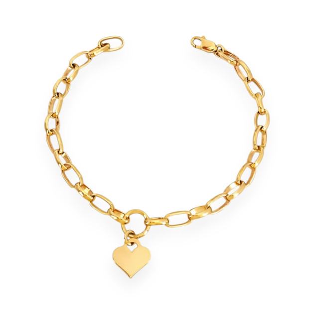 BA-585-BR-196 - Bransoletka złota owalne ogniwa z sercem