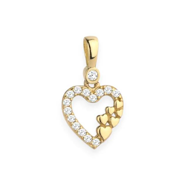 GE-585-ZA-125 - Zawieszka złota serce z cyrkoniami i małymi serduszkami