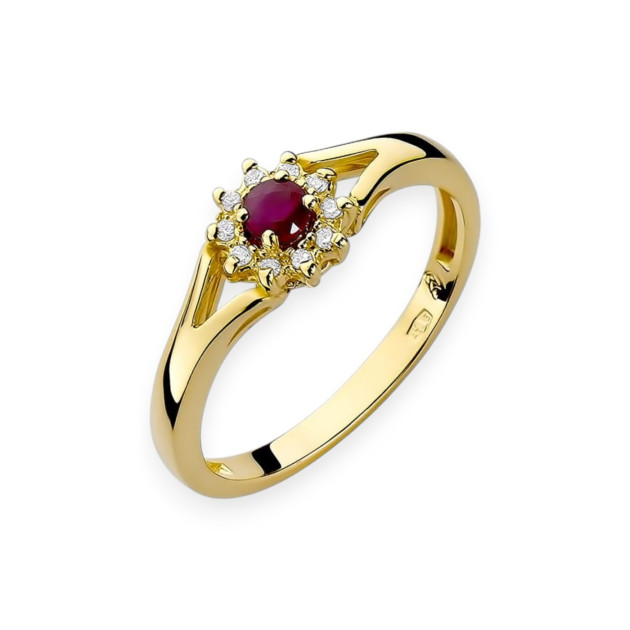 W185 - Pierścionek złoty z diamentami i rubinem 