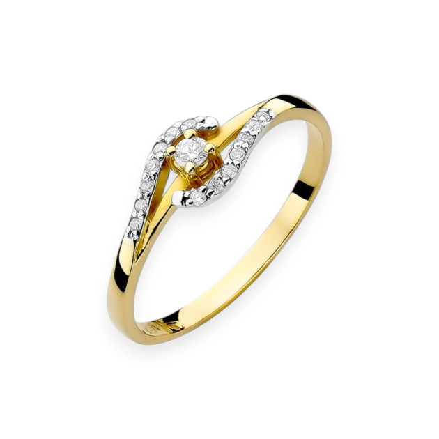 W237 - Pierścionek z żółtego złota z diamentami