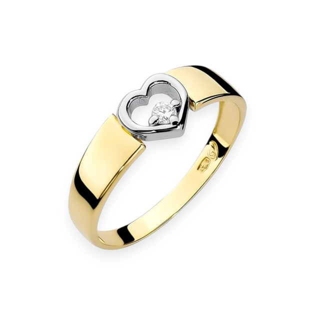 W0276 - Pierścionek z żółtego złota z diamentem - serce