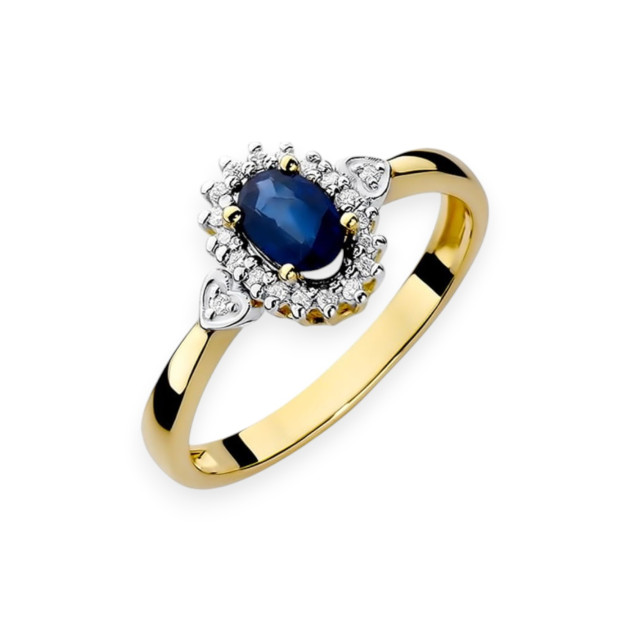 W0312 - Pierścionek złoty z diamentami i szafirem 
