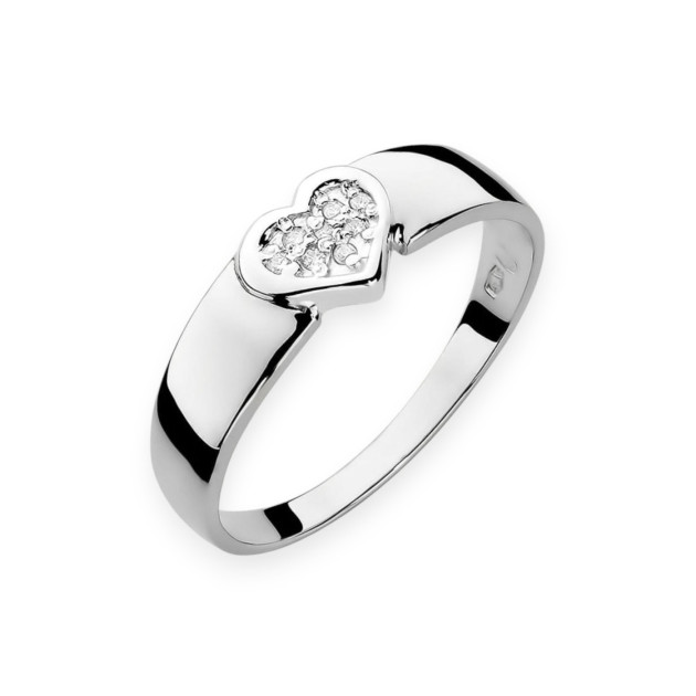 W0314 B - Pierścionek złoty z diamentami - serce 