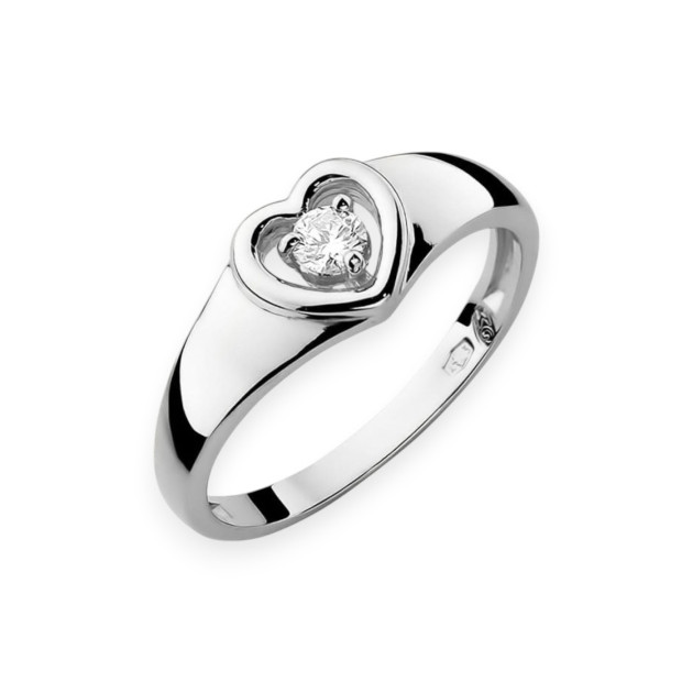 W001 B - Pierścionek złoty z diamentem - serce