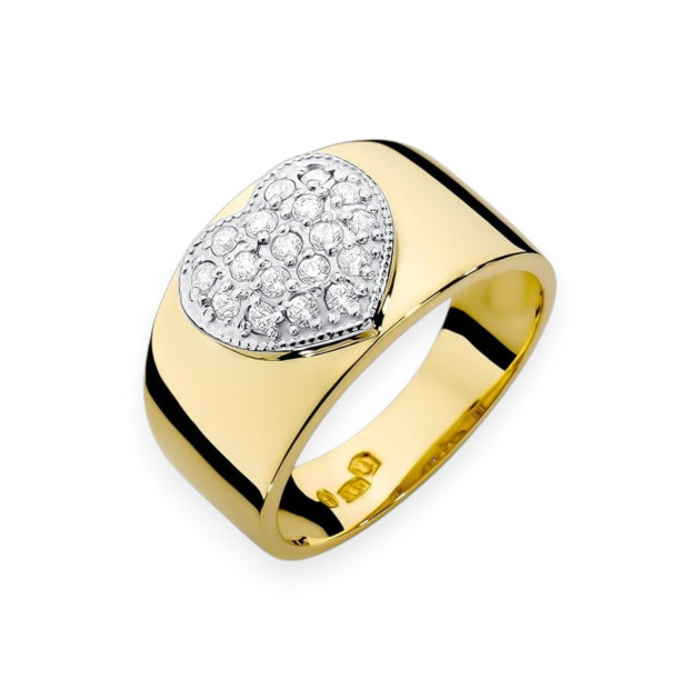 W0352 - Pierścionek złoty z diamentami - serce