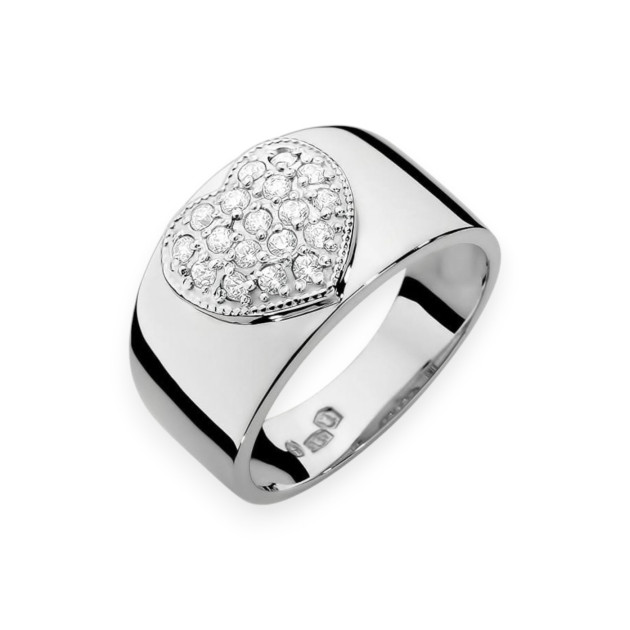 W0352 B - Pierścionek złoty z diamentami - serce 