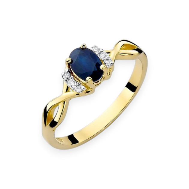 W0019 - Pierścionek złoty z diamentami i szafirem 