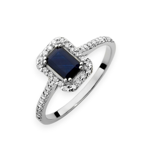 W0403 B - Pierścionek złoty z diamentami i szafirem 