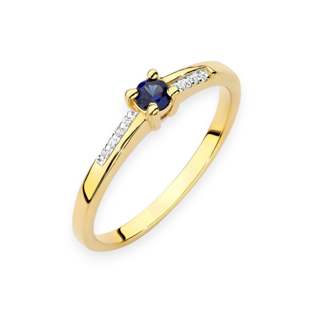 W0258 - Pierścionek złoty z szafirem i brylantami 