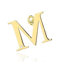 M-2/0,005ct - Zawieszka złota z diamentem - literka M