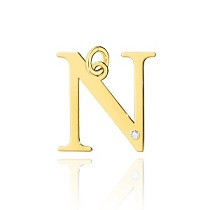 N-2/0,005ct - Zawieszka złota z diamentem - literka N