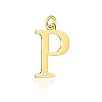 P-2/0,005ct - Zawieszka złota z diamentem - literka P