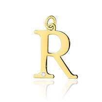 R-2/0,005ct - Zawieszka złota z diamentem - literka R