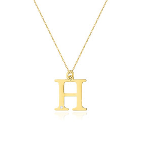 H-1/0,005ct - Naszyjnik złoty z diamentem - literka H