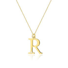 R-1/0,005ct - Naszyjnik złoty z diamentem - literka R