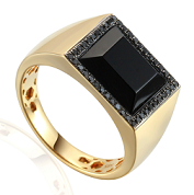R35739 Y - Sygnet złoty z czarnymi diamentami i agatem
